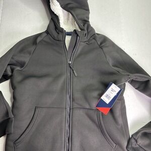 Reebok Sherpa Lined Zip Up Black‎ Jacket Hooded Pockets Women's Large *415 NEW